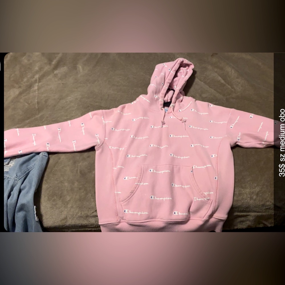 pink champion hoodie size medium